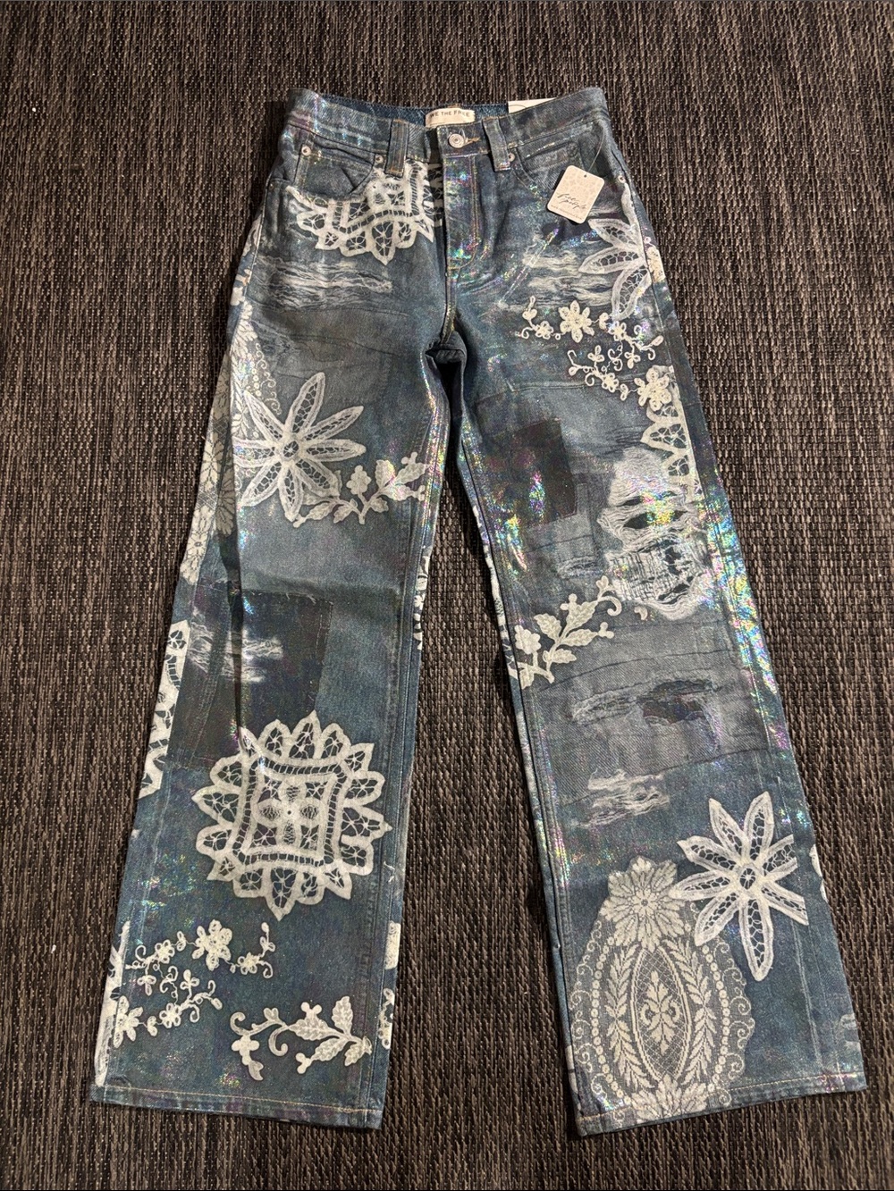 We The Free Free People High Rise Tinsley Printed Illusions Jeans Size 24 NWT